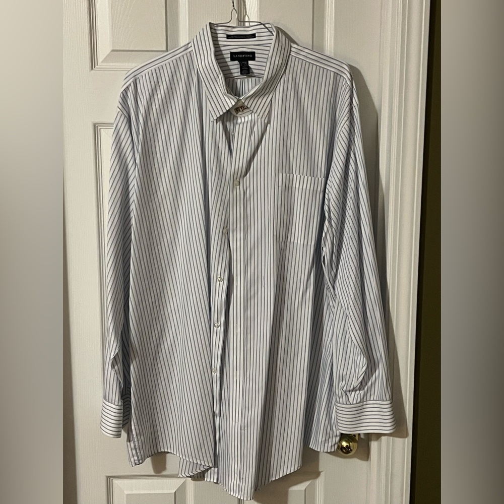 Lands End White with Blue Stripe Dress Shirt 20x38